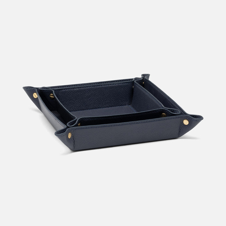 Belmont, Navy, Desk Catch All Trays, Square, Full-Grain Leather, S/2