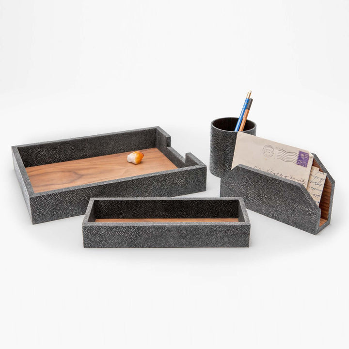Crosby, Cool Gray, Set: Letter Tray, Envelope Holder, Pencil Tray And Pencil Holder, Realistic Faux