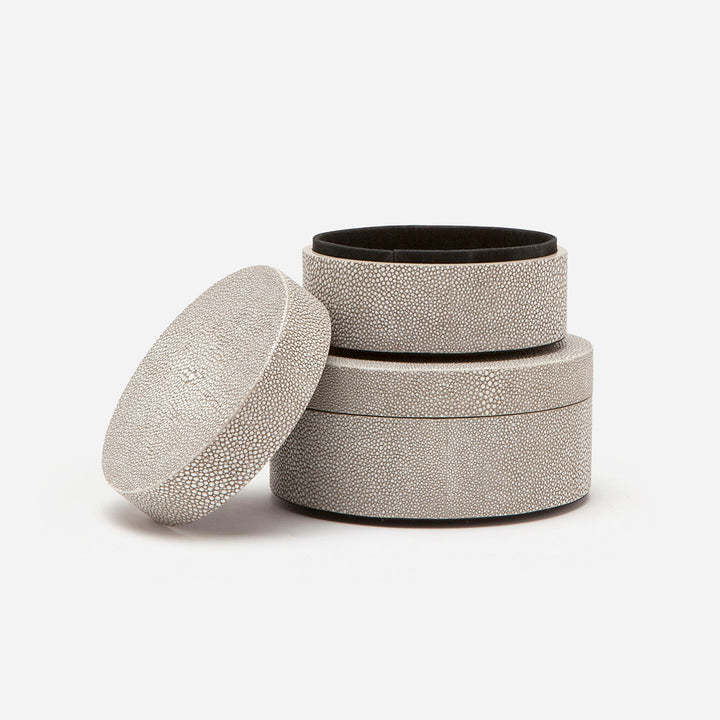 Crosby, Sand, S/2 Round Boxes, Realistic Faux Shagreen