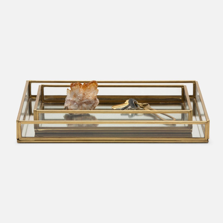 Evant, Clear/Antiqued, Trays, Rectangular, Glass/Metal, S/2