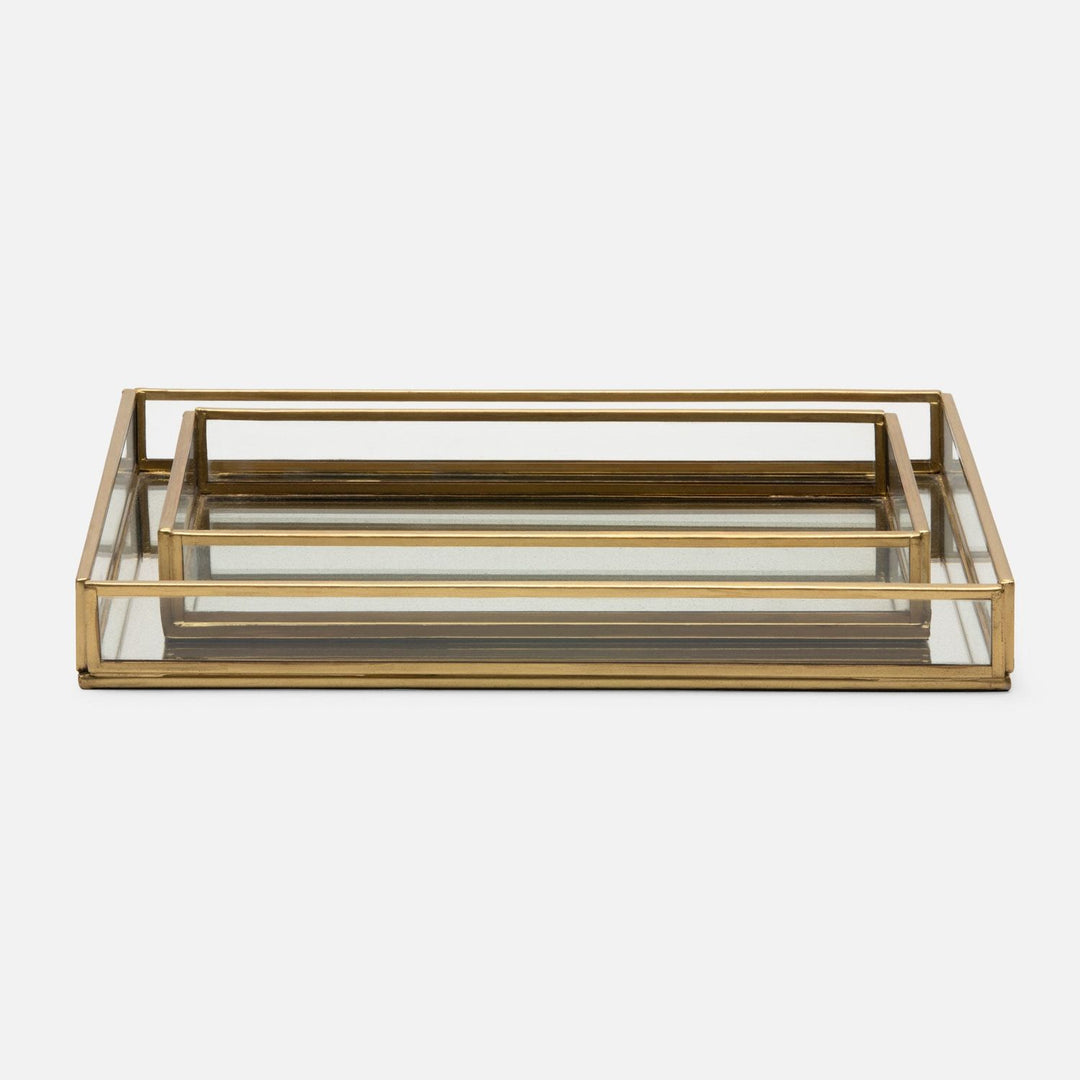 Evant, Clear/Antiqued, Trays, Rectangular, Glass/Metal, S/2
