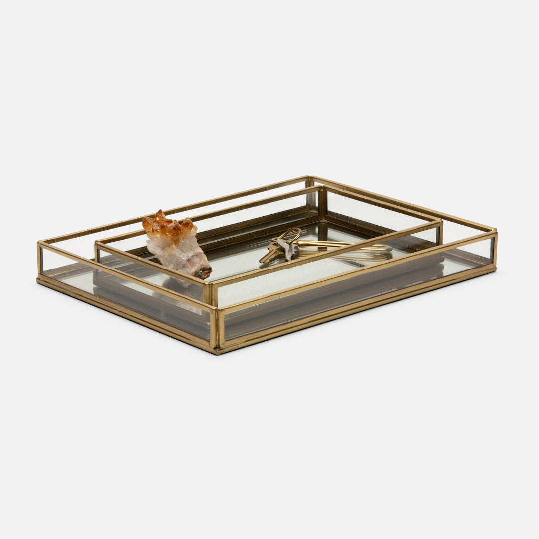 Evant, Clear/Antiqued, Trays, Rectangular, Glass/Metal, S/2