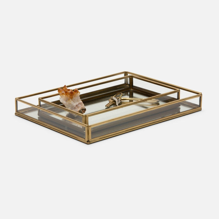 Evant, Clear/Antiqued, Trays, Rectangular, Glass/Metal, S/2