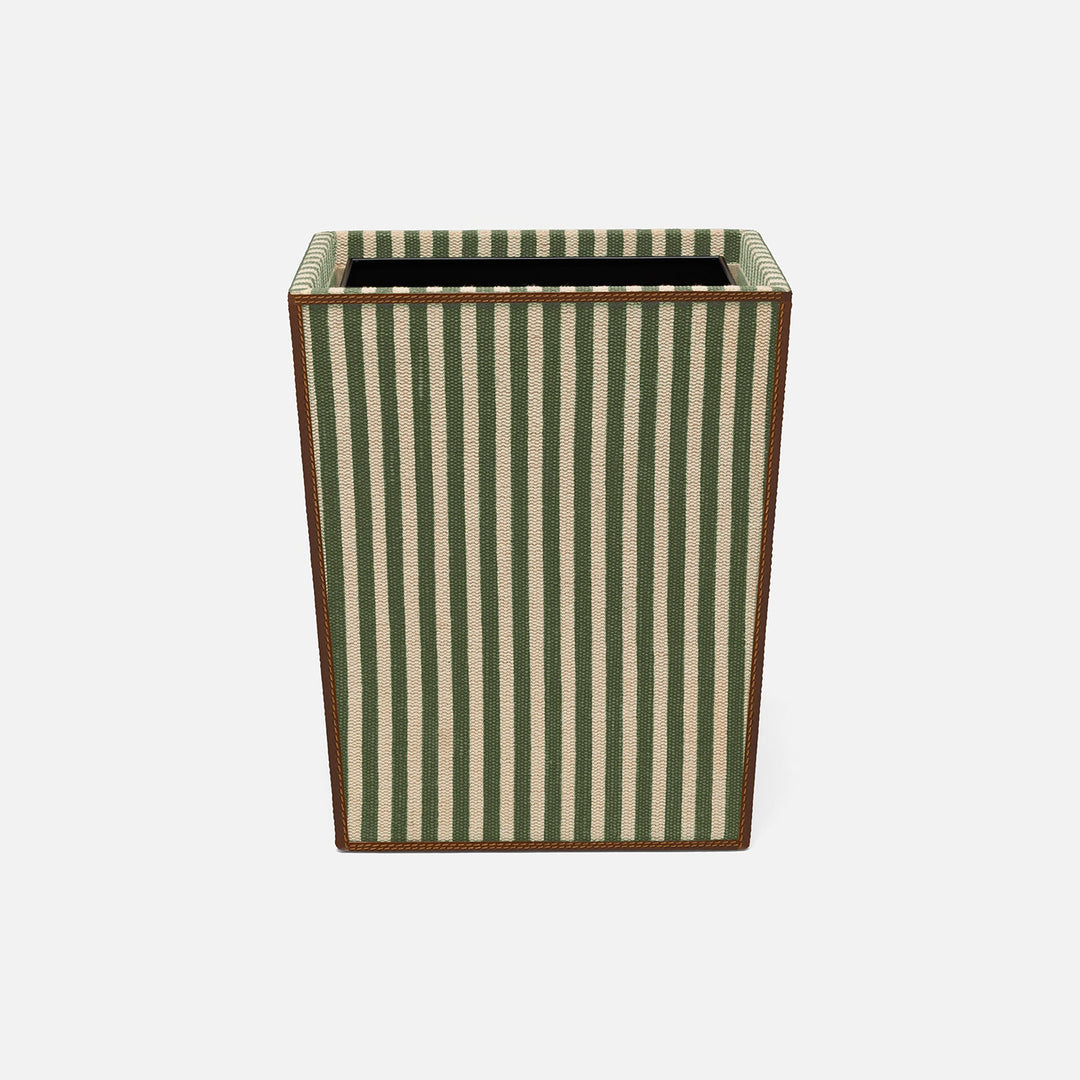 Franklin, Emerald Striped/Tobacco, Wastebasket, Rectangular, Cotton Jute/Leather