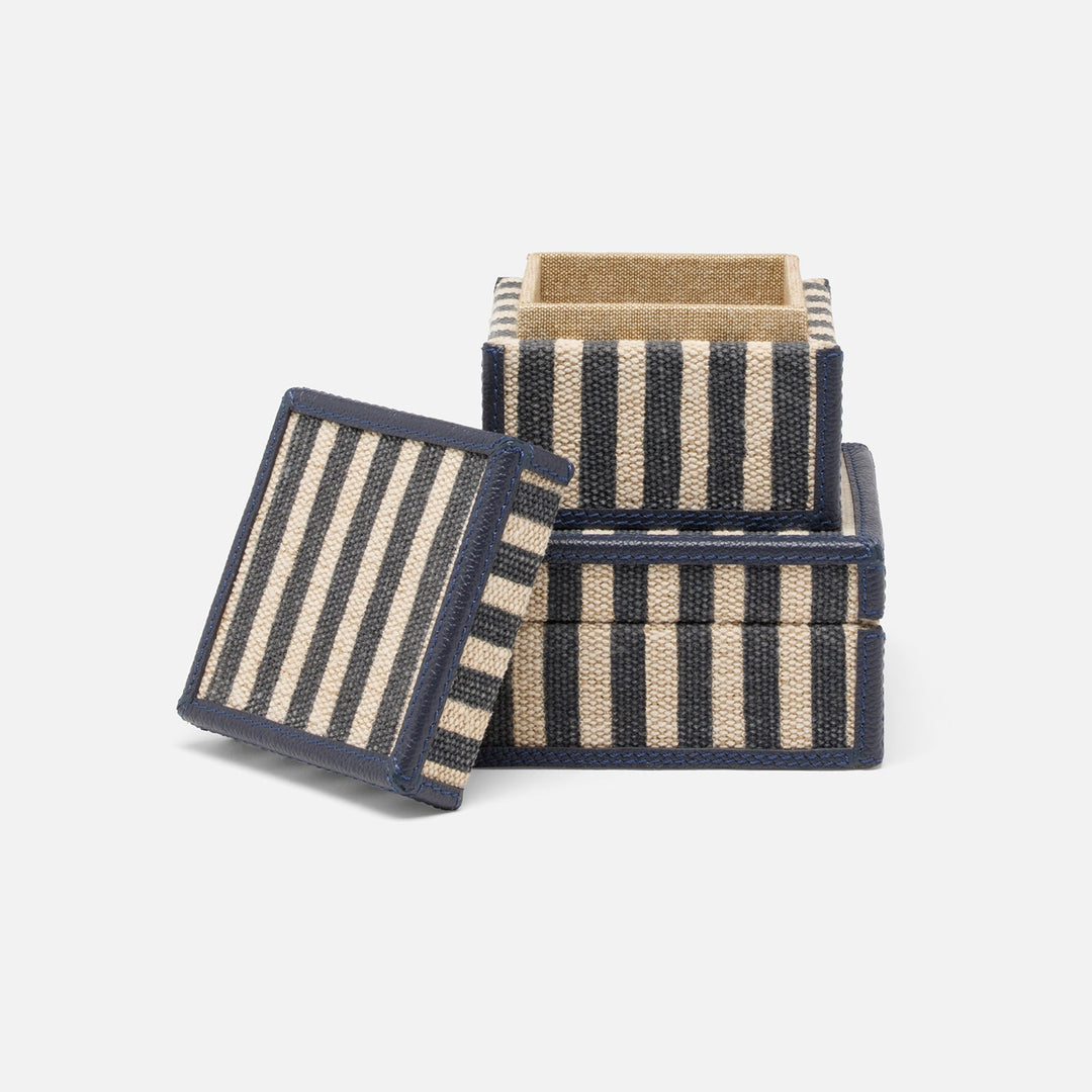 Franklin, Navy Striped/Navy, Square Boxes, Cotton Jute/Leather, S/2