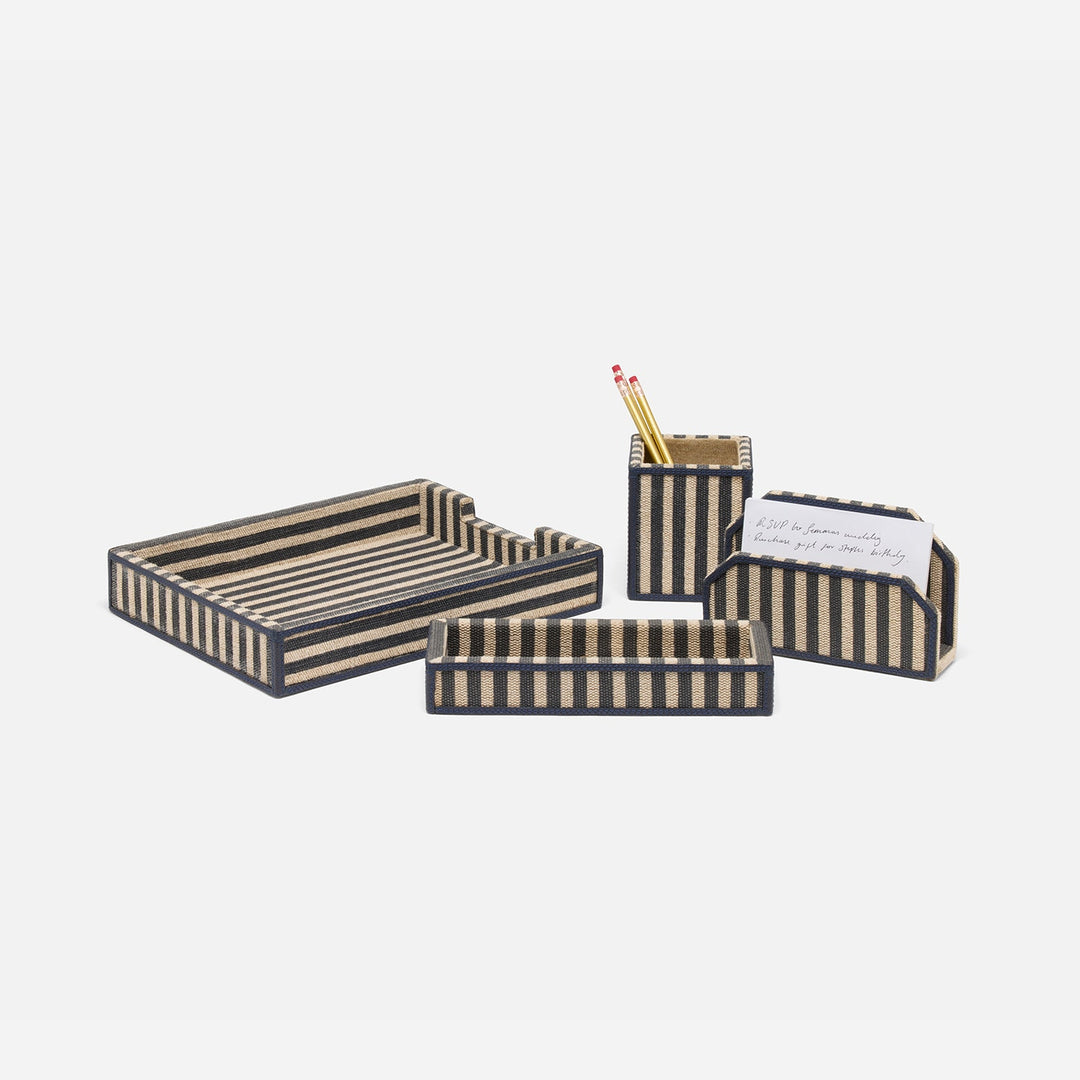 Franklin, Navy Striped/Navy, Set: Letter Tray, Envelope Holder, Pencil Tray, And Pencil Holder, Cott