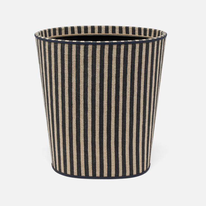 Franklin, Navy Striped/Navy, Wastebasket, Oval, Cotton Jute/Leather