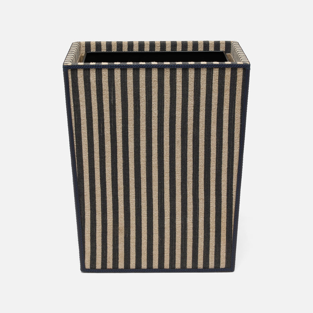 Franklin, Navy Striped/Navy, Wastebasket, Rectangular Tapered, Cotton Jute/Leather