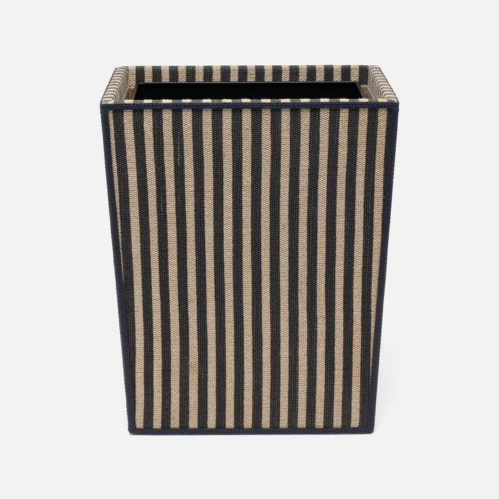 Franklin, Navy Striped/Navy, Wastebasket, Rectangular Tapered, Cotton Jute/Leather