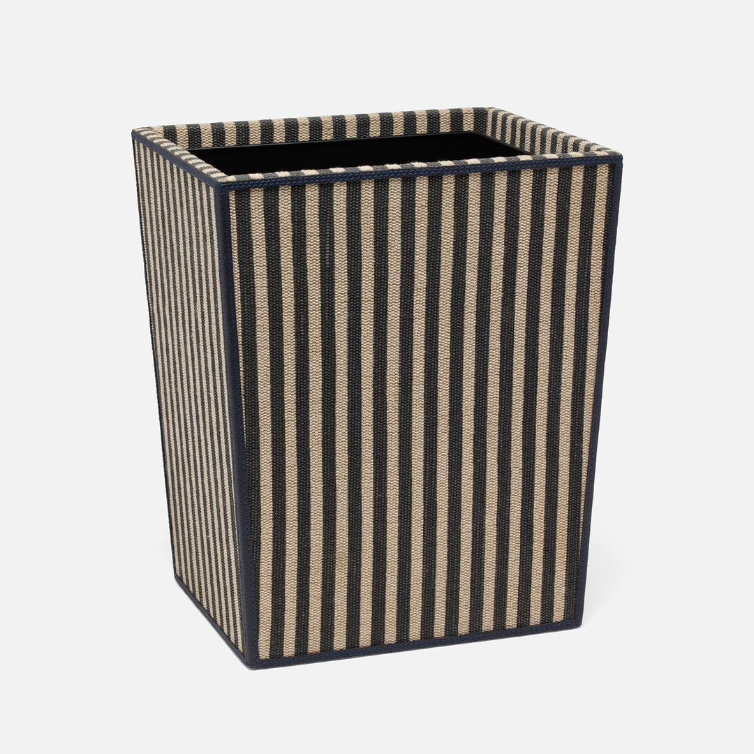 Franklin, Navy Striped/Navy, Wastebasket, Rectangular Tapered, Cotton Jute/Leather