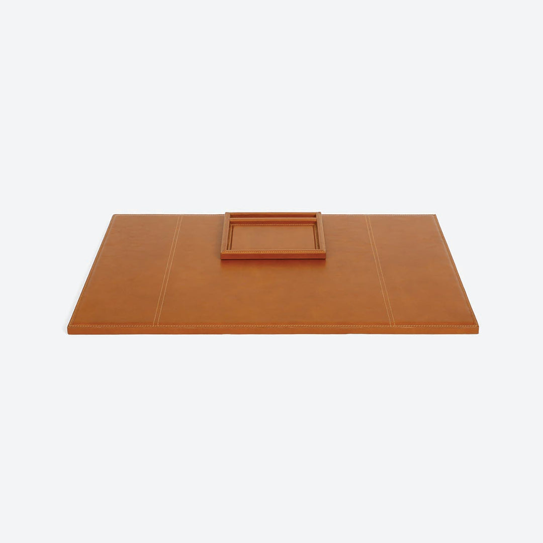 Grafton, Saddle, Set: Laptop Desk Blotter With Pen/Notepad Holder, Full-Grain Leather