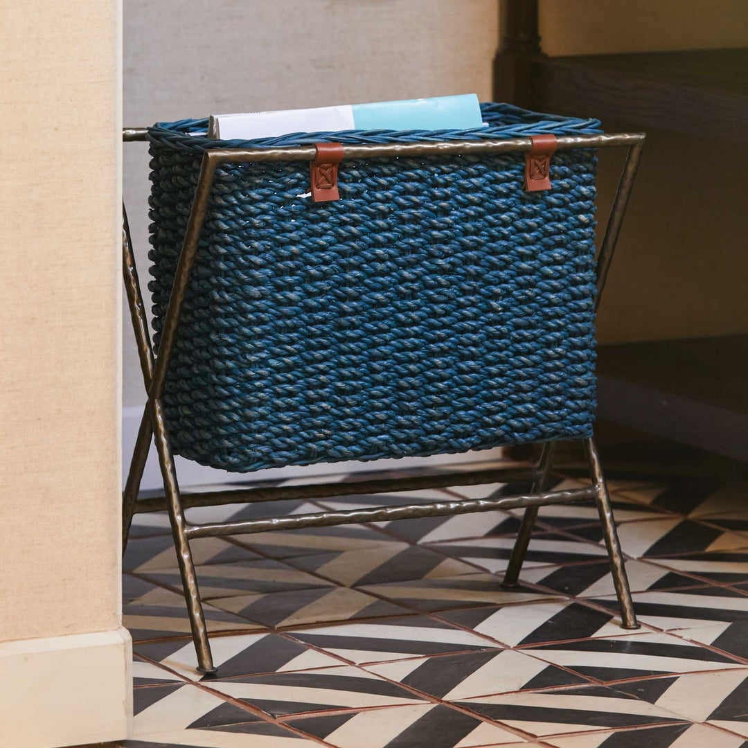 Hemley, Navy, Magazine Rack, Woven Seagrass