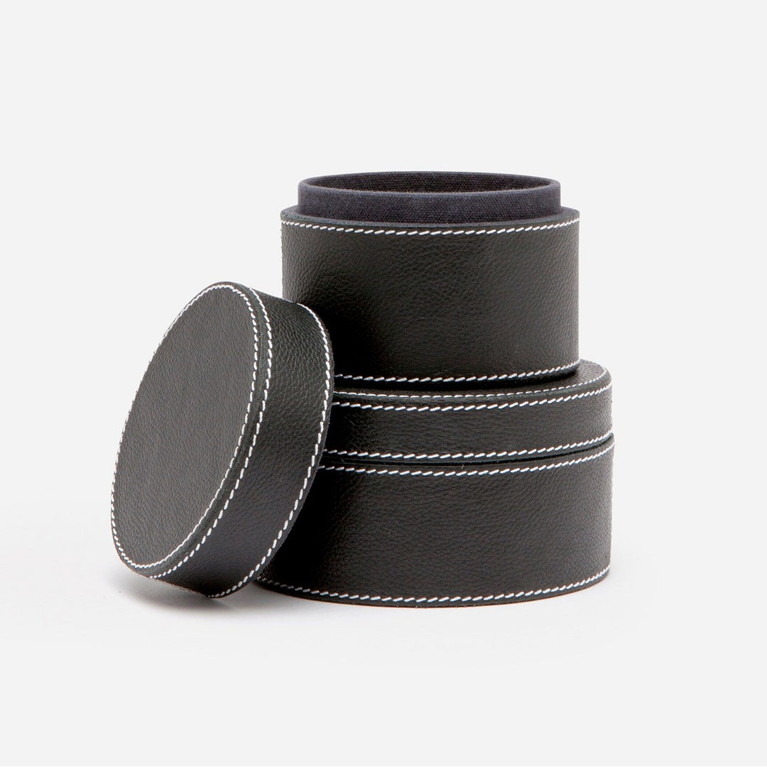 Larne, Black, S/2 Round Canisters, Full-Grain Leather