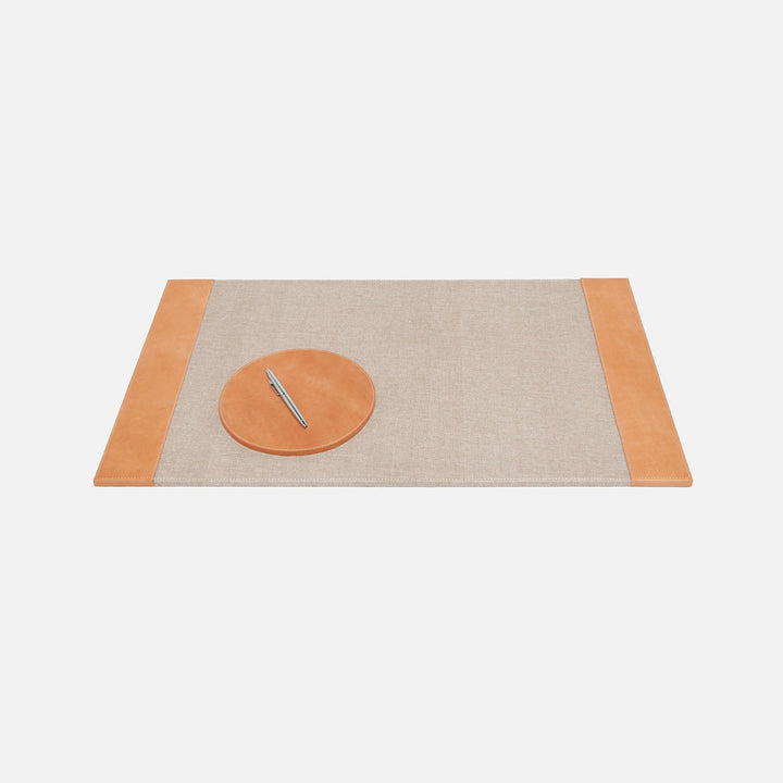 Leon, Aged Camel, Set: Desk Blotter And Round Mouse Pad, Full-Grain Leather