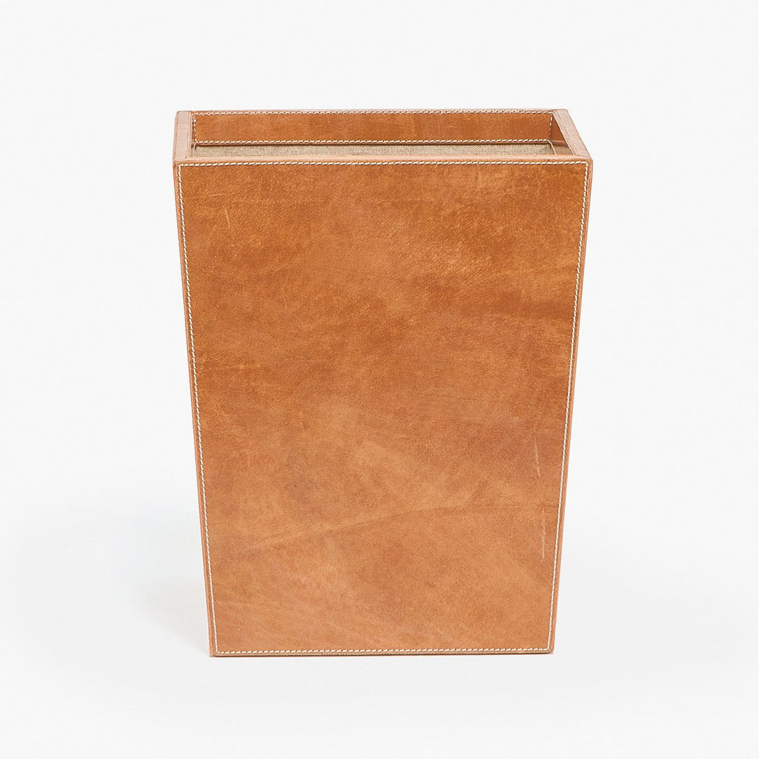 Leon, Aged Camel, Wastebasket, Rectangular Tapered, Full-Grain Leather