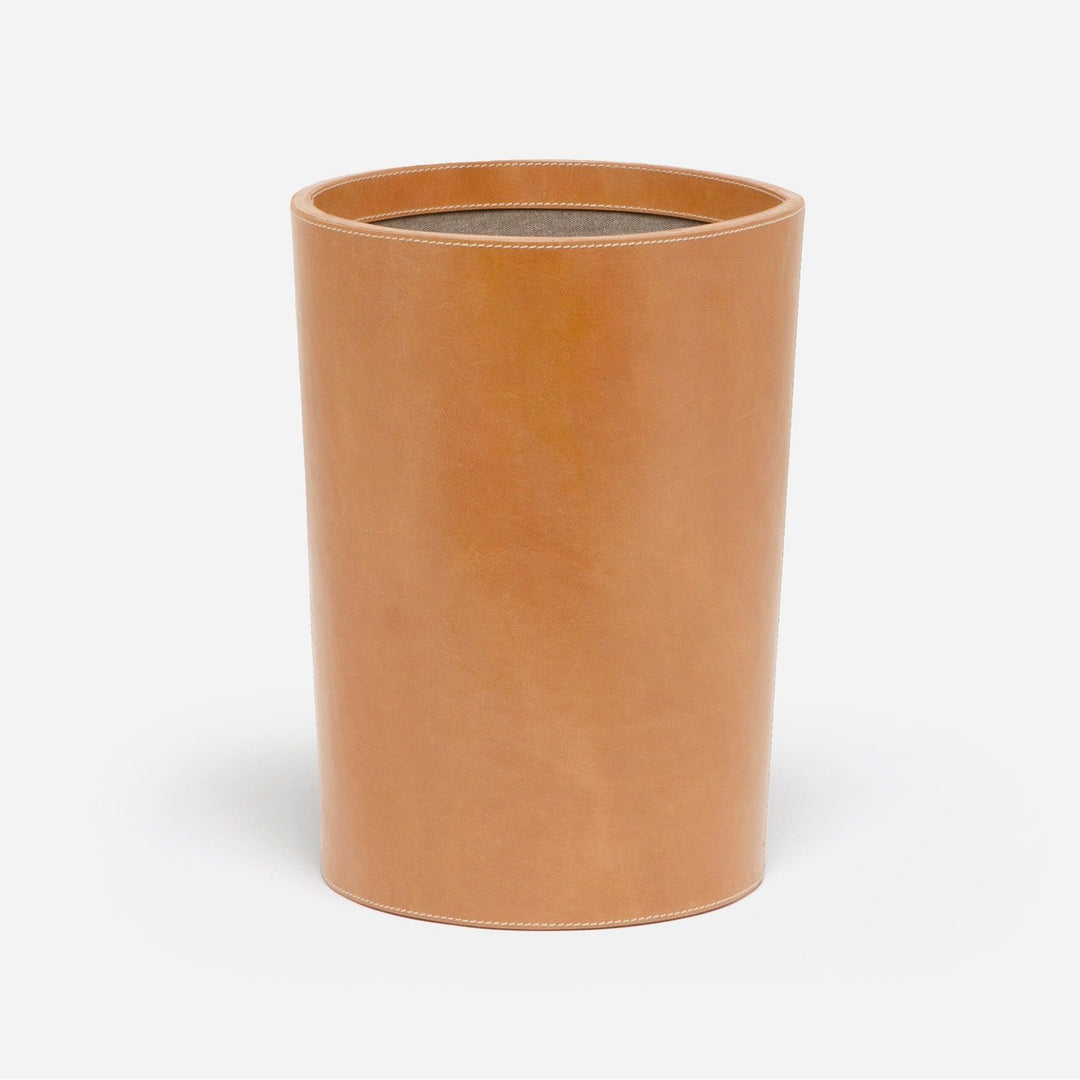 Leon, Aged Camel, Wastebasket, Round, Full-Grain Leather