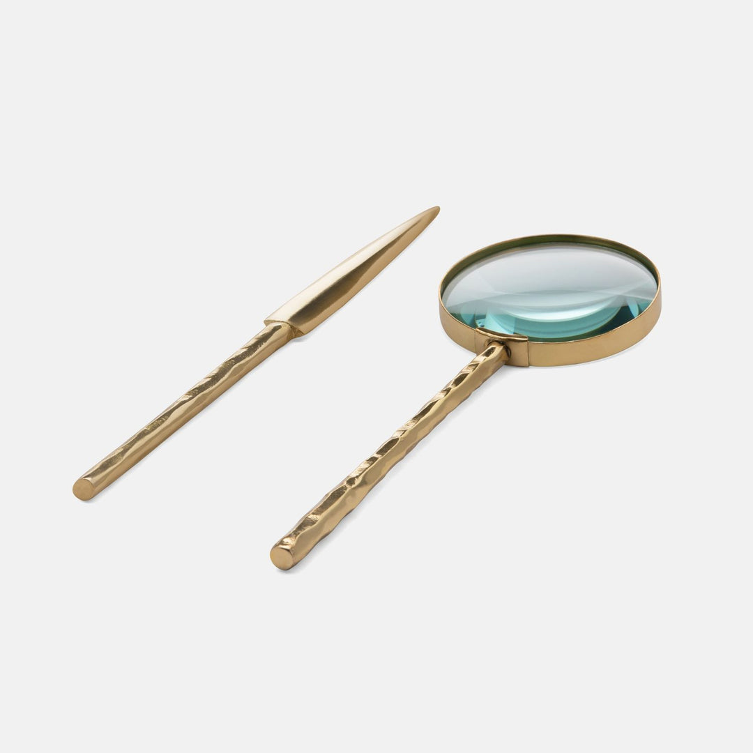 Lublin, Gold, Magnifying Glass & Letter Opener Set, Brass