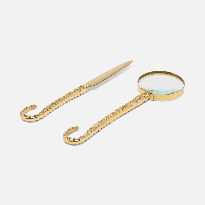 Milford, Gold, Magnifying Glass & Letter Opener Set, Brass