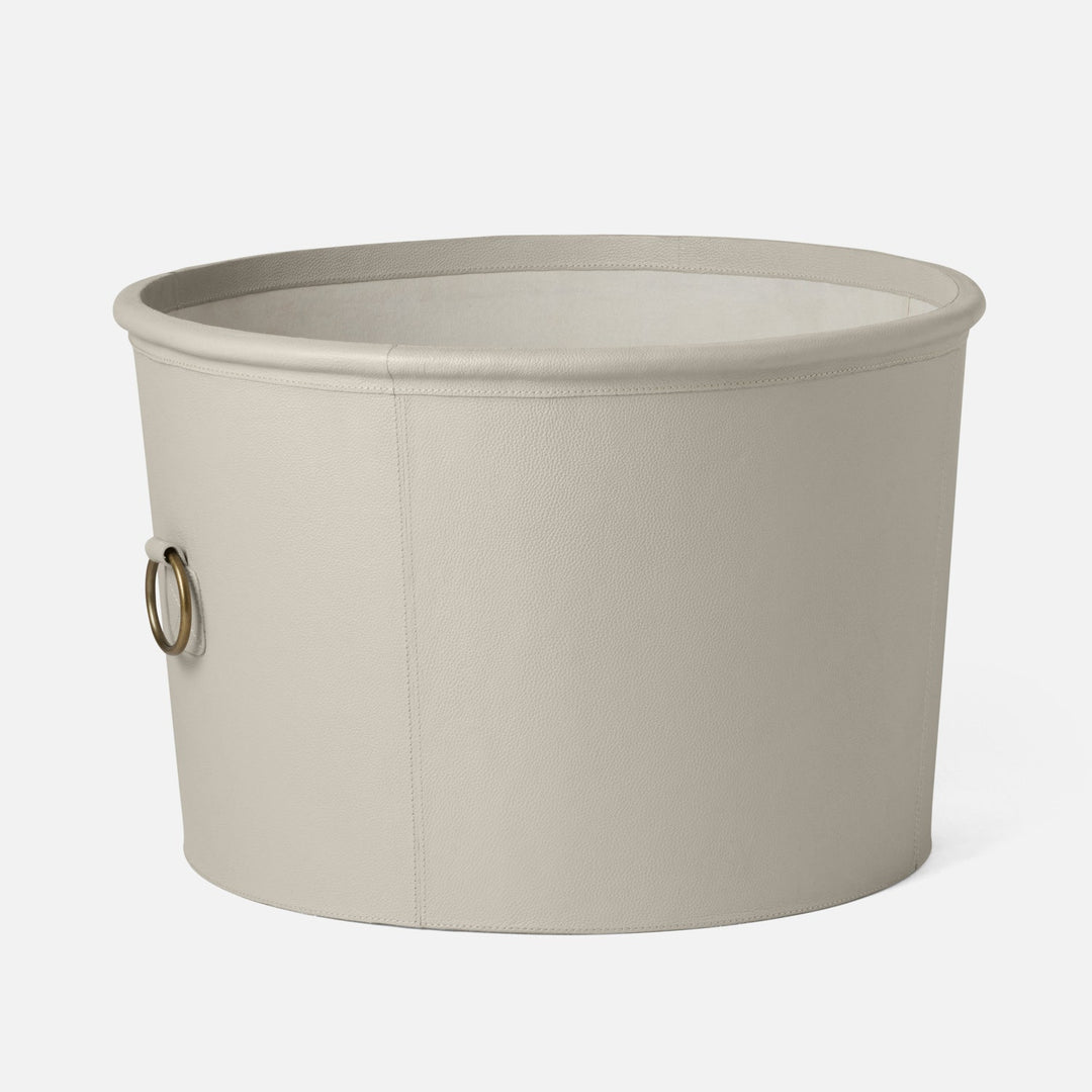 Ogden, Light Gray, Basket, Round, Large, Full-Grain Leather