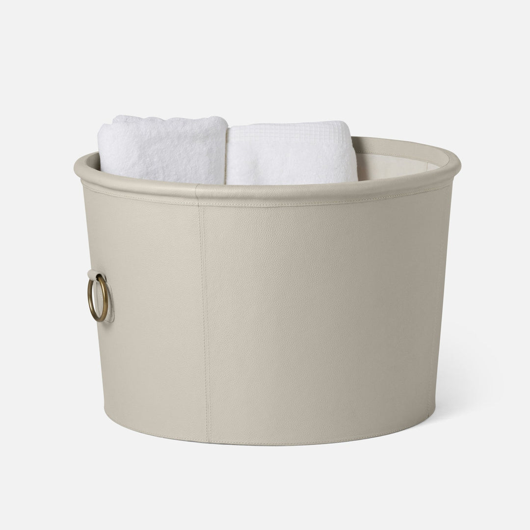 Ogden, Light Gray, Basket, Round, Large, Full-Grain Leather