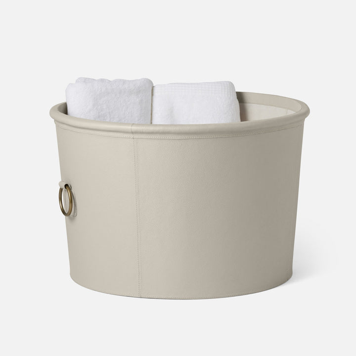 Ogden, Light Gray, Basket, Round, Large, Full-Grain Leather