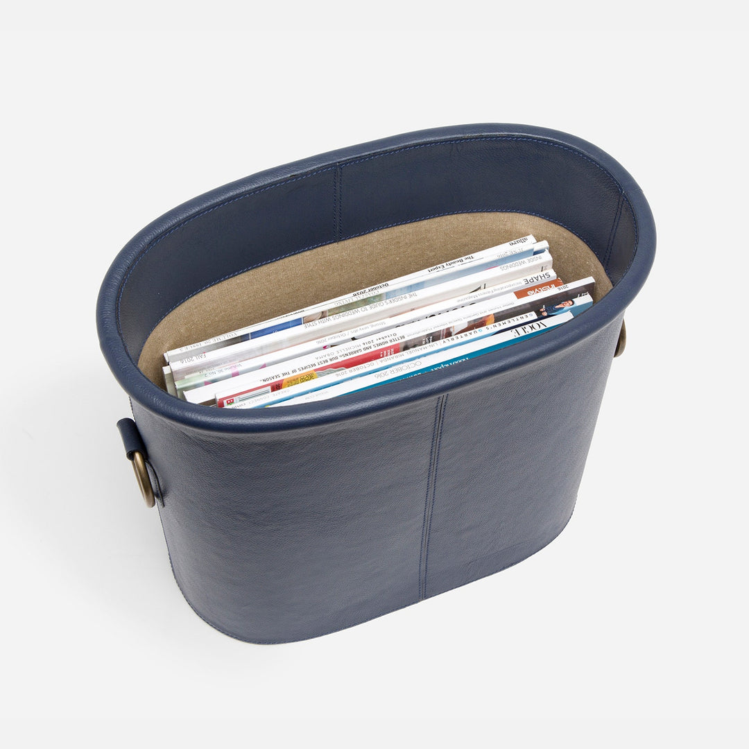 Ogden, Navy, Magazine Holder, Oval, Full-Grain Leather