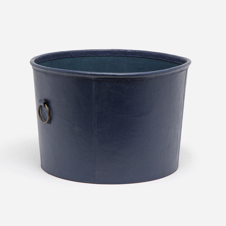 Ogden, Navy, Basket, Round, Large, Full-Grain Leather