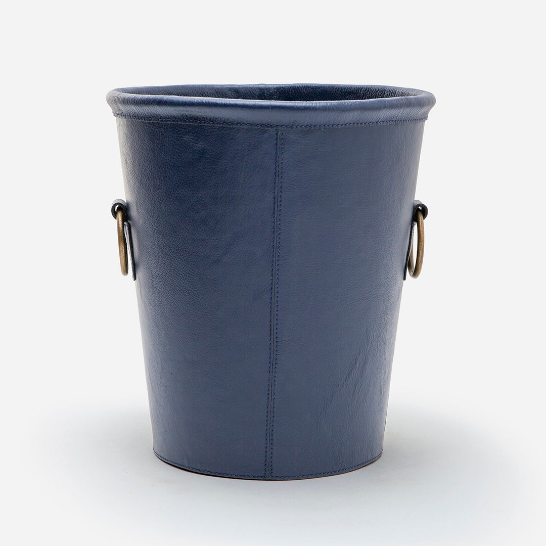Ogden, Navy, Wastebasket, Round, Small, Full-Grain Leather