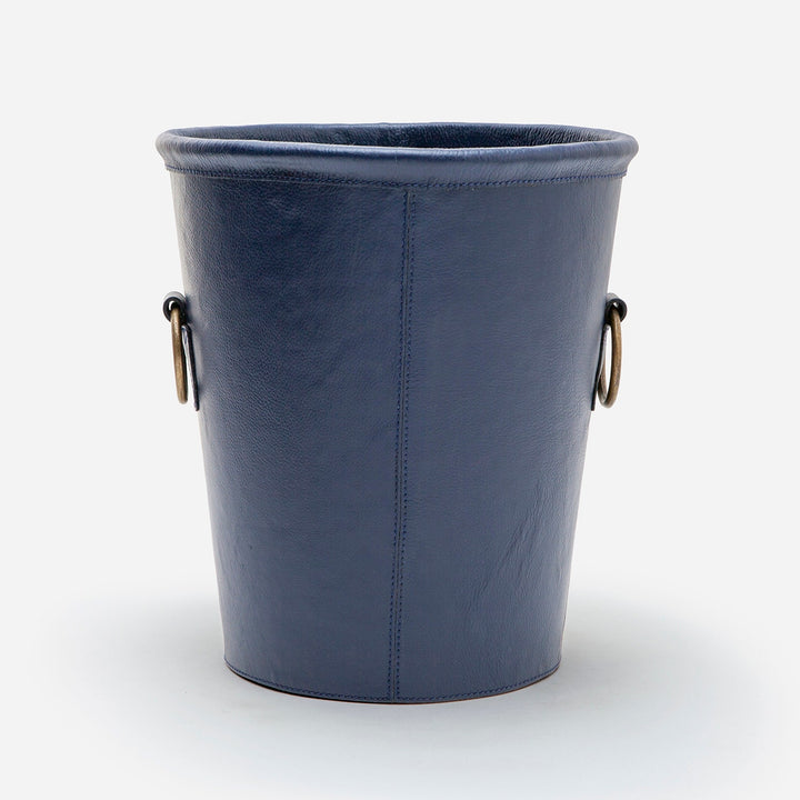 Ogden, Navy, Wastebasket, Round, Small, Full-Grain Leather