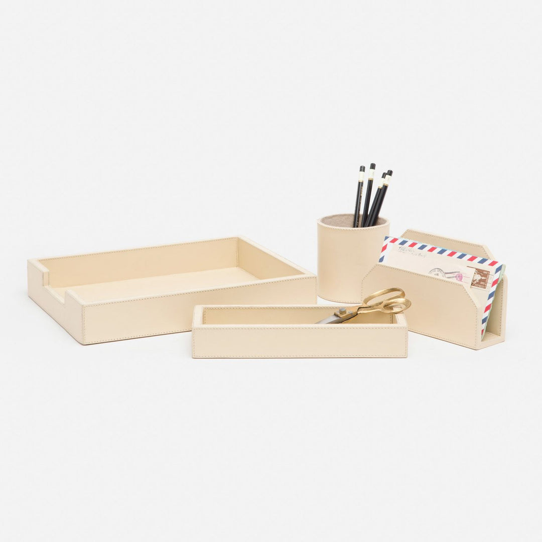 Orsett, Cream, Set: Letter Tray, Envelope Holder, Pencil Tray And Pencil Holder, Full-Grain Leather