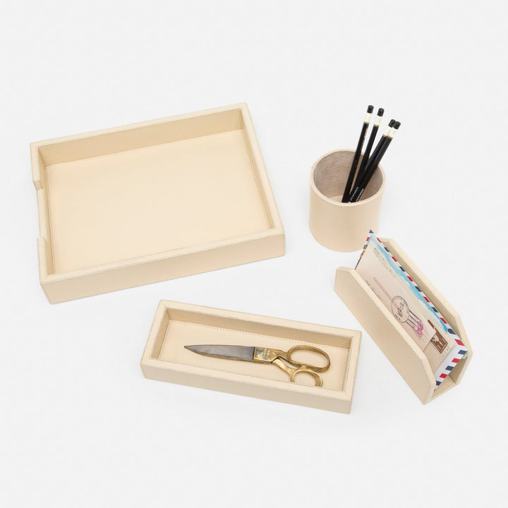 Orsett, Cream, Set: Letter Tray, Envelope Holder, Pencil Tray And Pencil Holder, Full-Grain Leather