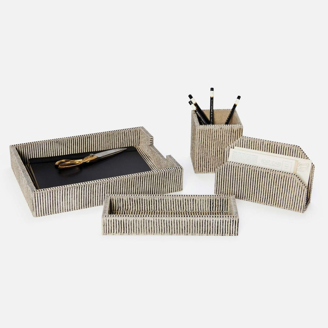 Riga, Brown Candy Striped, Set: Letter Tray, Envelope Holder, Pencil Tray, And Pencil Holder, Hair-O