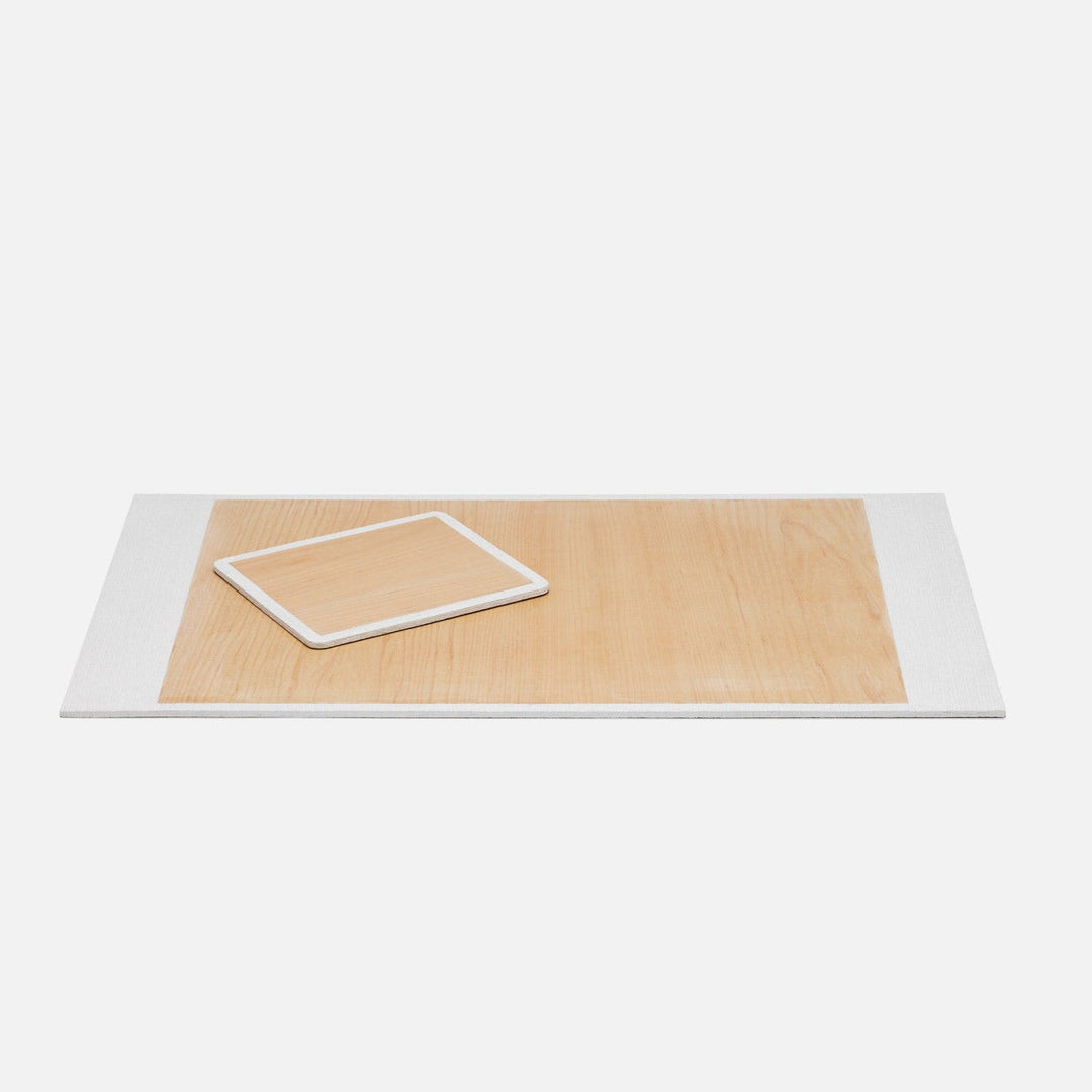 Rosewell, Shiny White, Set: Desk Blotter And Square Mouse Pad, Realistic Faux Rattan