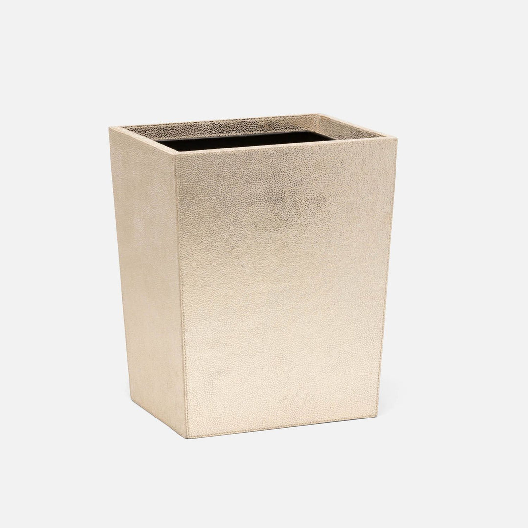 Viana, Gold Foil, Wastebasket, Rectangular Tapered, Full-Grain Leather
