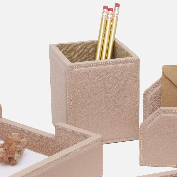 Asby, Dusty Rose, Set: Letter Tray, Envelope Holder, Pencil Tray, And Pencil Holder, Full-Grain Leat