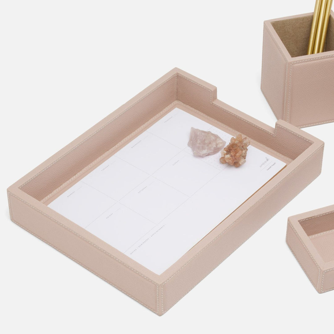 Asby, Dusty Rose, Set: Letter Tray, Envelope Holder, Pencil Tray, And Pencil Holder, Full-Grain Leat