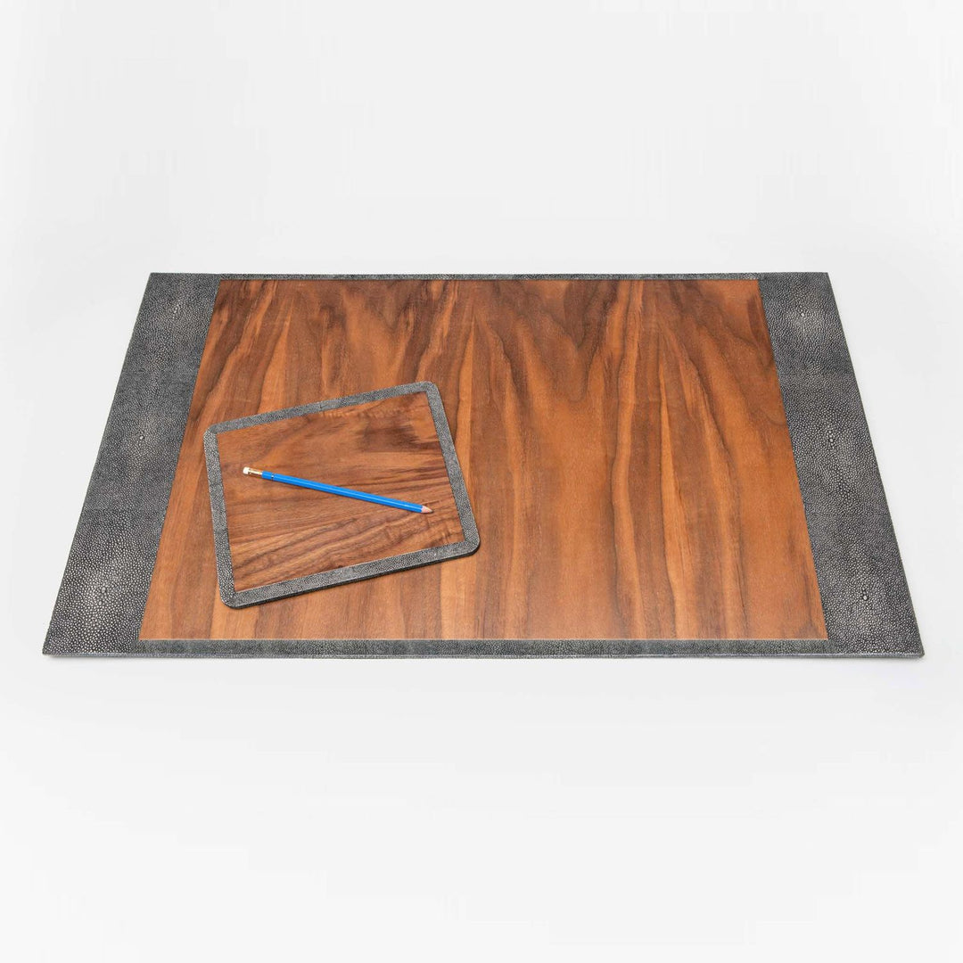 Crosby, Cool Gray, Set: Desk Blotter And Square Mouse Pad, Realistic Faux Shagreen