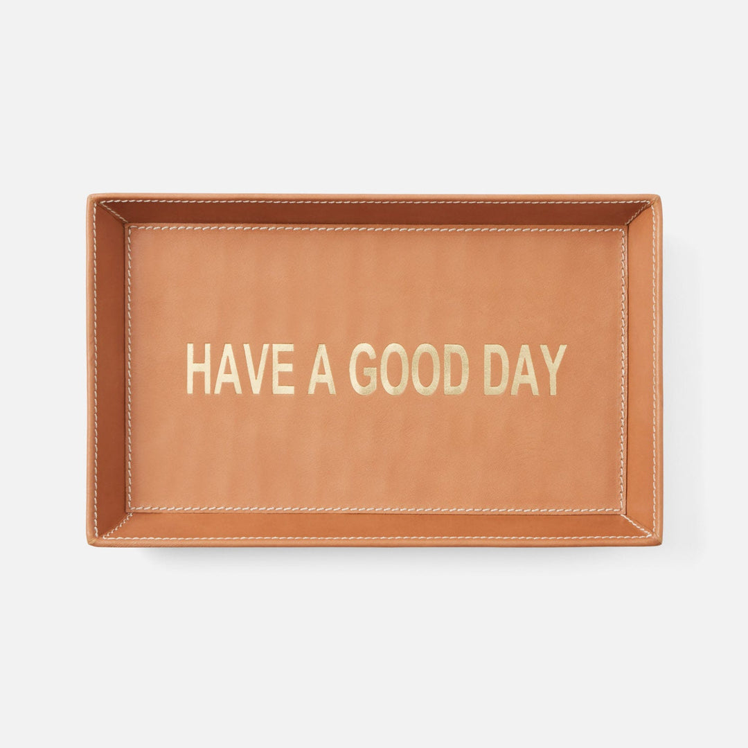 Decorah, Aged Camel, Desk Tray, Have A Good Day, Large, Full-Grain Leather, Pack/2