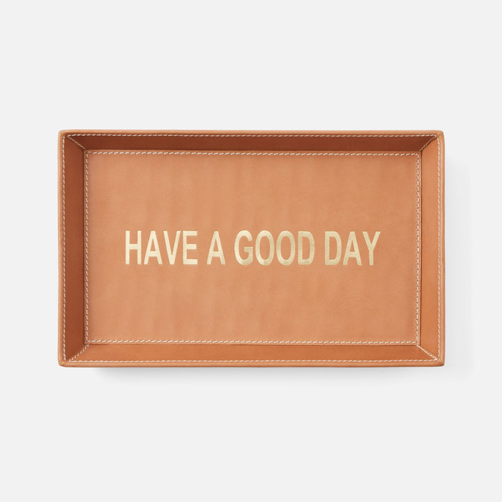 Decorah, Aged Camel, Desk Tray, Have A Good Day, Large, Full-Grain Leather, Pack/2