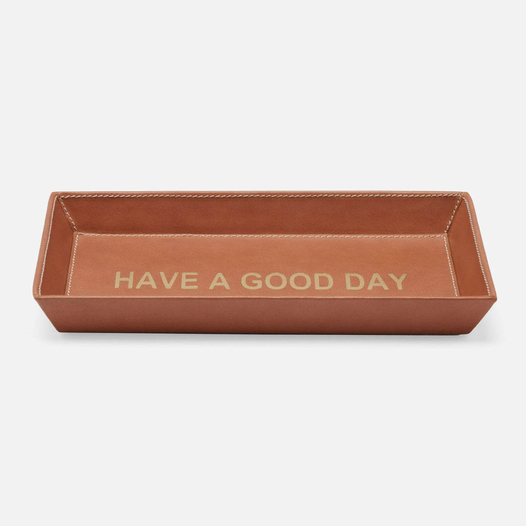 Decorah, Aged Camel, Desk Tray, Have A Good Day, Large, Full-Grain Leather, Pack/2