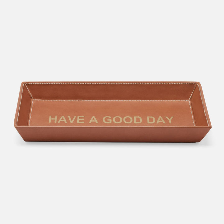 Decorah, Aged Camel, Desk Tray, Have A Good Day, Large, Full-Grain Leather, Pack/2