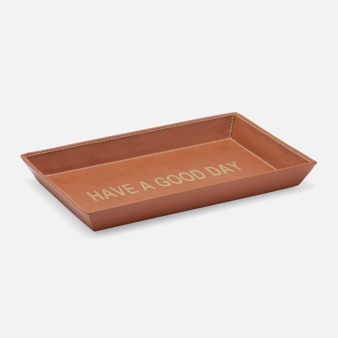 Decorah, Aged Camel, Desk Tray, Have A Good Day, Large, Full-Grain Leather, Pack/2