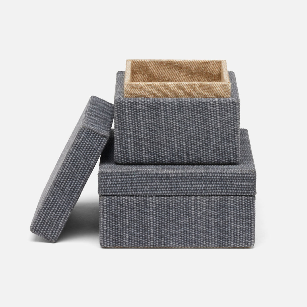 Galway, Slate Blue, Square Boxes, Cotton Jute, S/2