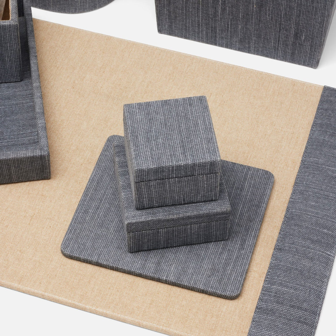 Galway, Slate Blue, Square Boxes, Cotton Jute, S/2