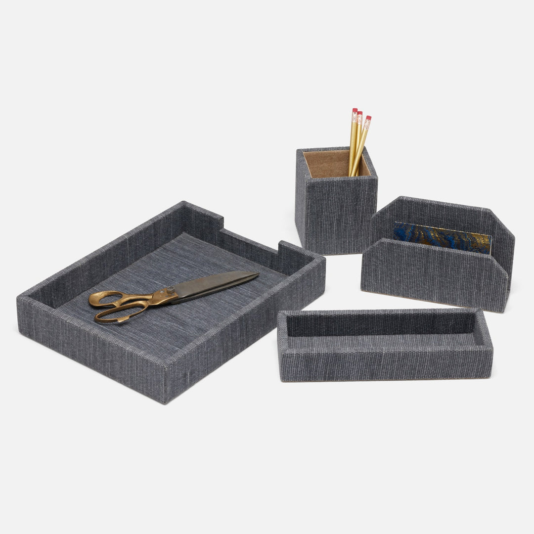 Galway, Slate Blue, Letter Tray Set: Letter Tray, Envelope Holder, Pencil Tray, And Pencil Holder, C