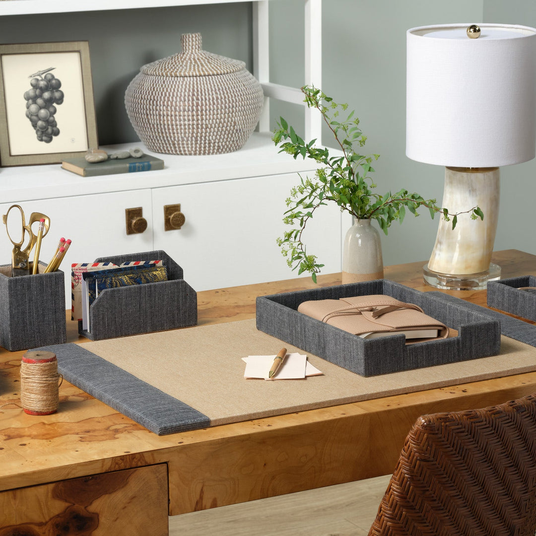 Galway, Slate Blue, Set: Desk Blotter And Square Mouse Pad, Cotton Jute