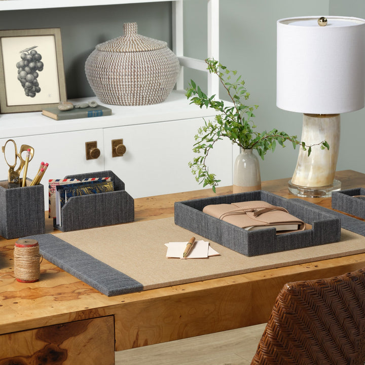Galway, Slate Blue, Set: Desk Blotter And Square Mouse Pad, Cotton Jute