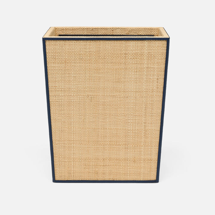 Hanford, Natural/Navy, Wastebasket, Rectangular Tapered, Raffia/Leather