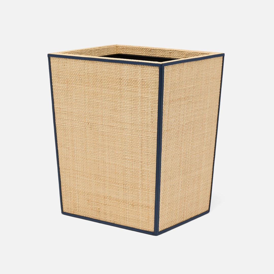 Hanford, Natural/Navy, Wastebasket, Rectangular Tapered, Raffia/Leather