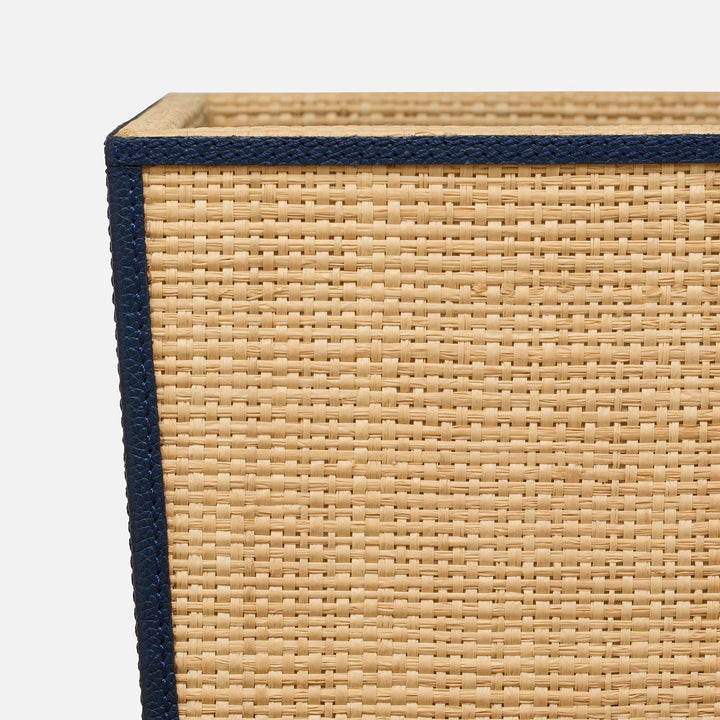 Hanford, Natural/Navy, Wastebasket, Rectangular Tapered, Raffia/Leather